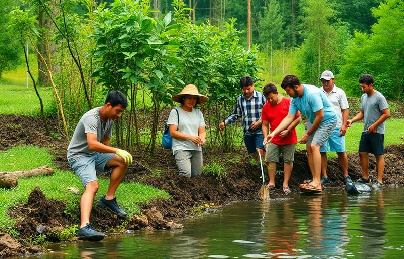 Sekelompok orang muda melakukan kegiatan konservasi lingkungan